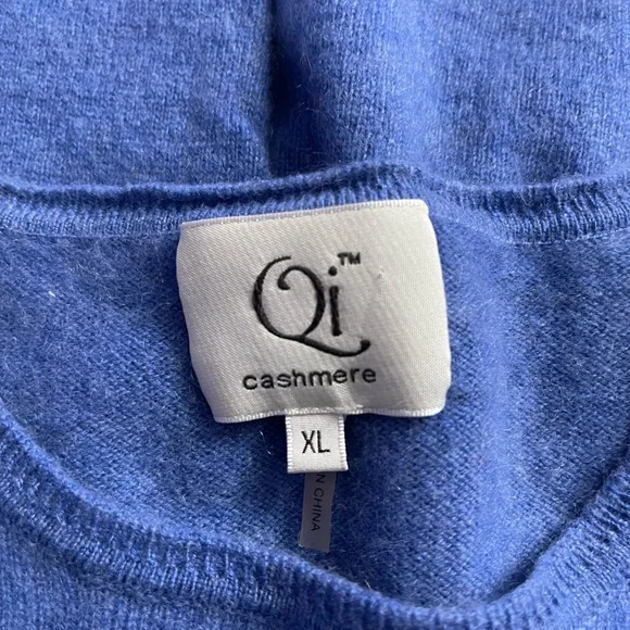 Qi 100% Cashmere Basic Long Sleeve Blue Sweater Size X-Large - Picture 8 of 10